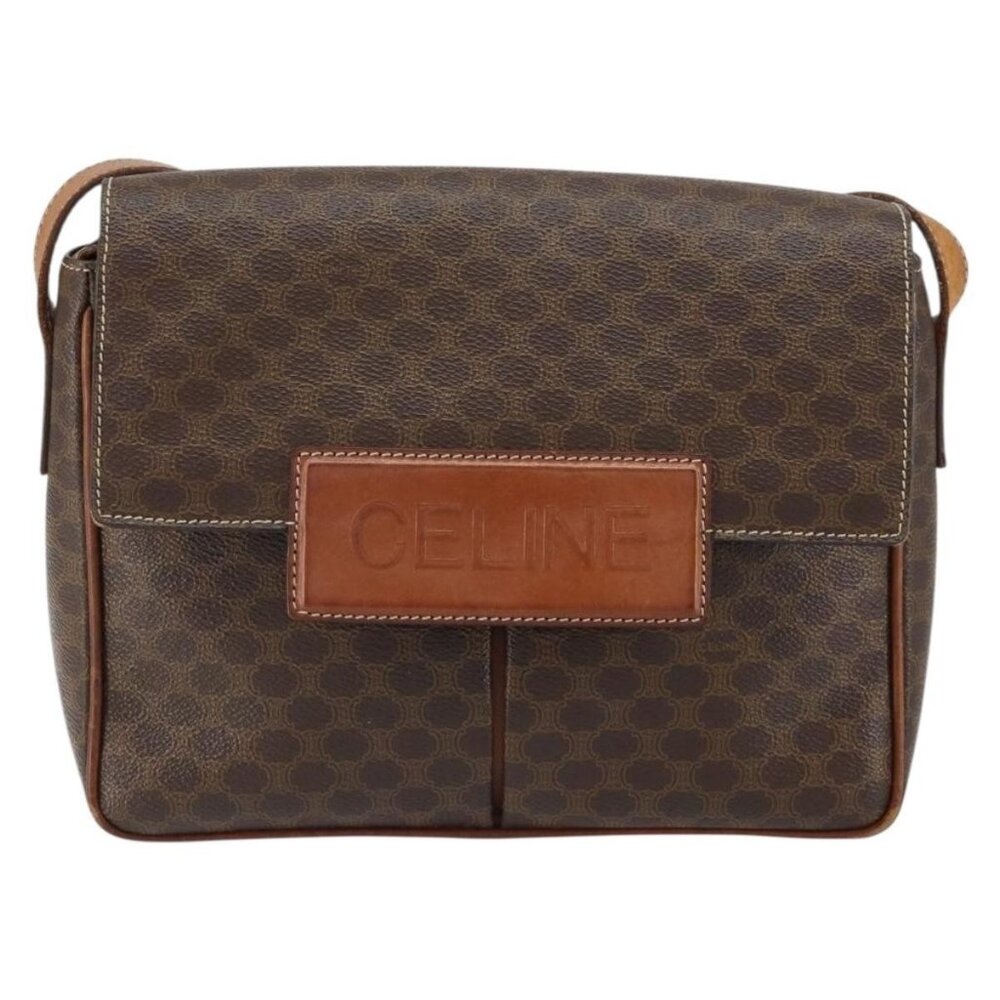 Authentic CELINE Macadam Canvas Shoulder Bag PVC Leather Brown Gold - Picture 5 of 16